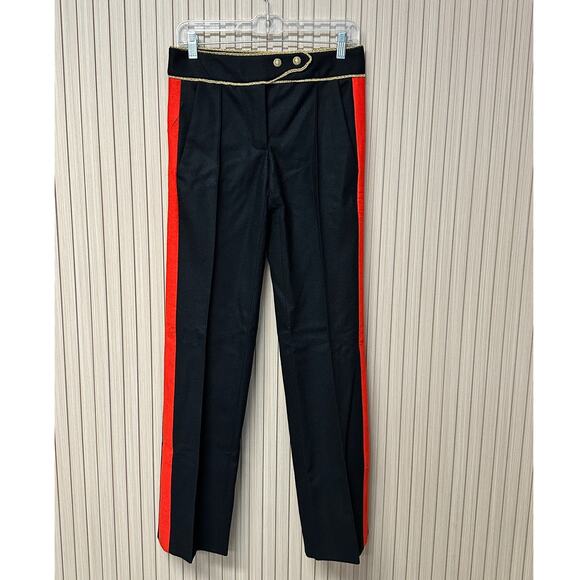 Paco Rabanne Military Pants Virgin Wool Black Red Trim Size US 2 / FR 34 - Picture 5 of 16
